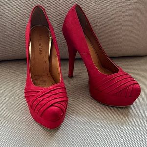 Red Suede Platform Pumps